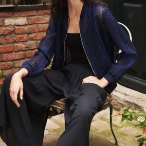 ZARA Blue Stripe Organza Bomber Jacket Large